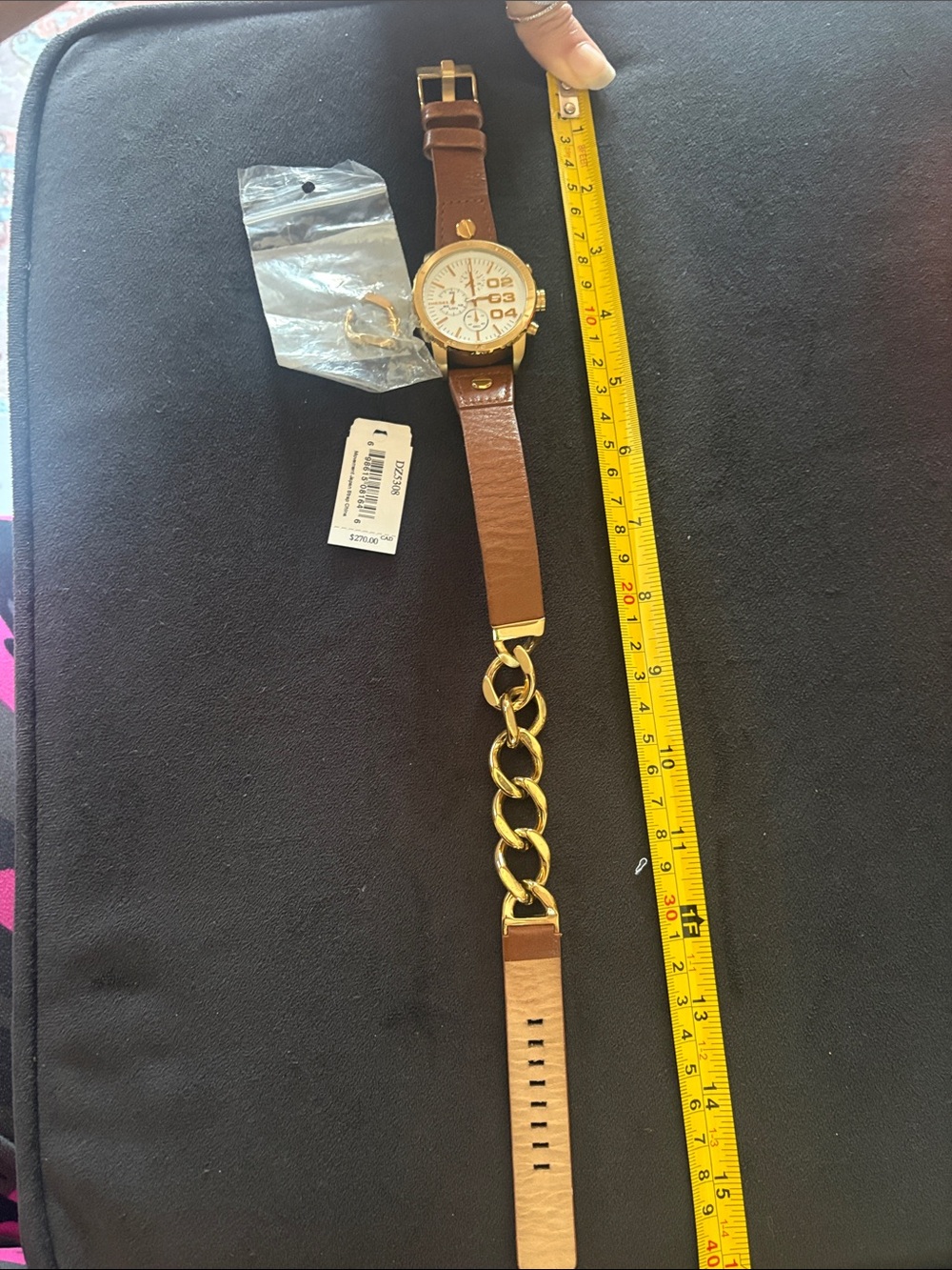 Diesel Brown Leather Wrap Watch with Gold Chain Accent